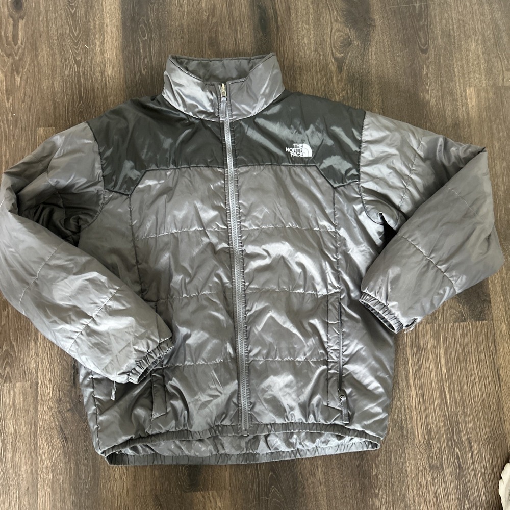 North Face Rare Quilted Down Puffer Jacket XLarge XL Gray‎ Black Travel Packable